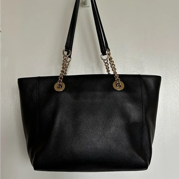 Coach Black Pebbled Leather Tote with Chain Straps - Picture 2 of 12